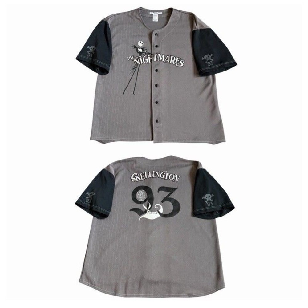 Disney Parks The Nightmares Baseball Jersey Gray Black Skellington #93 Medium